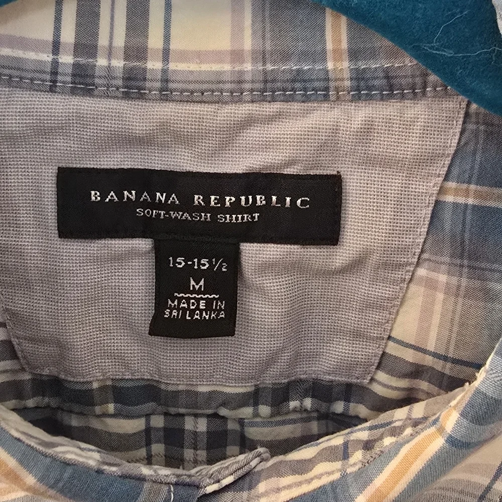 Banana Republic Men's Light Blue Cotton Plaid Shirt, Size M (312)